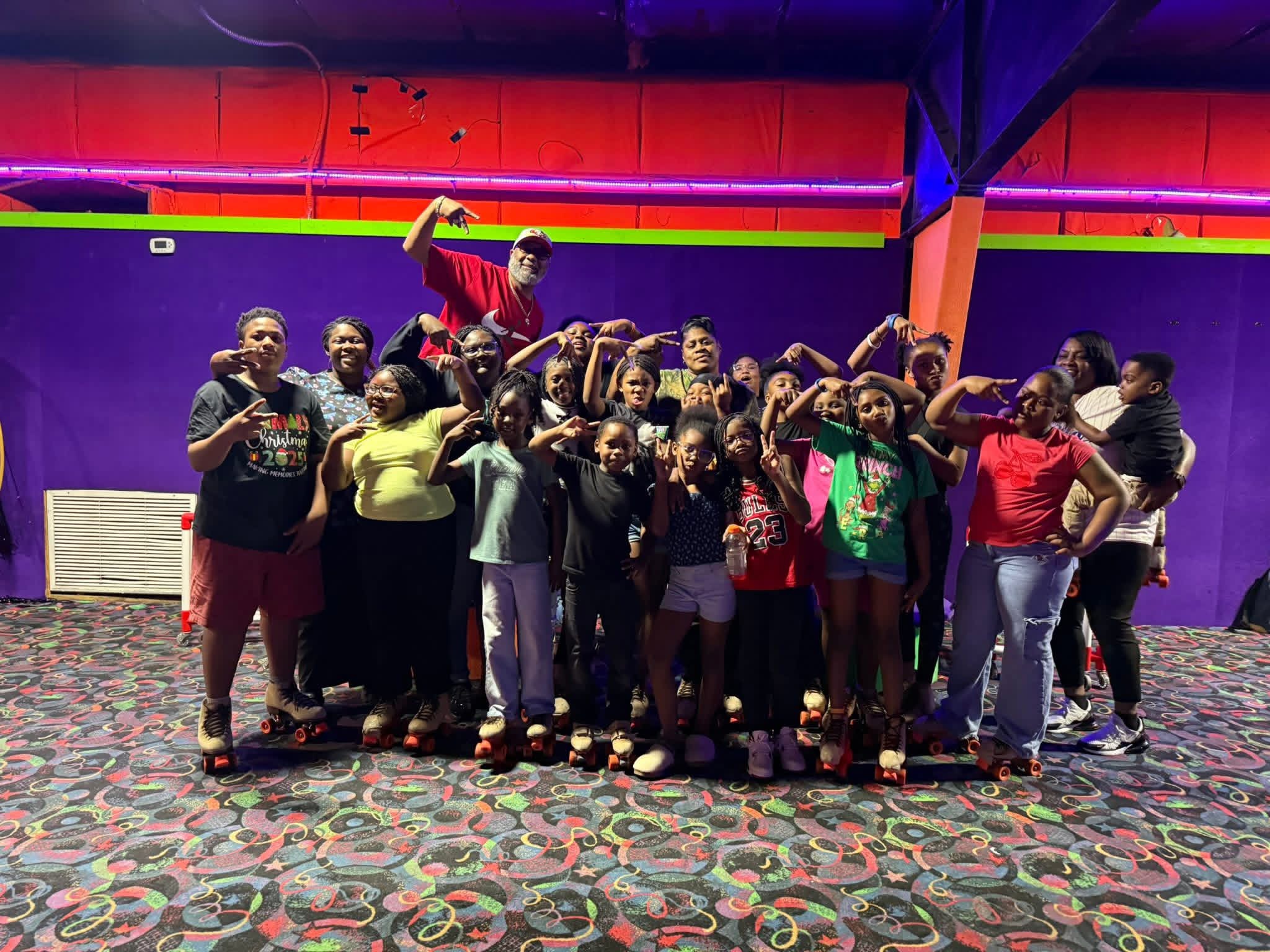 Church youth enjoying a skating outing