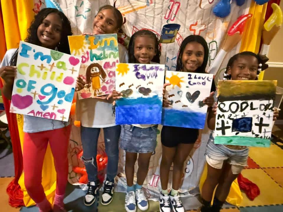 Children sharing their faith-inspired artwork