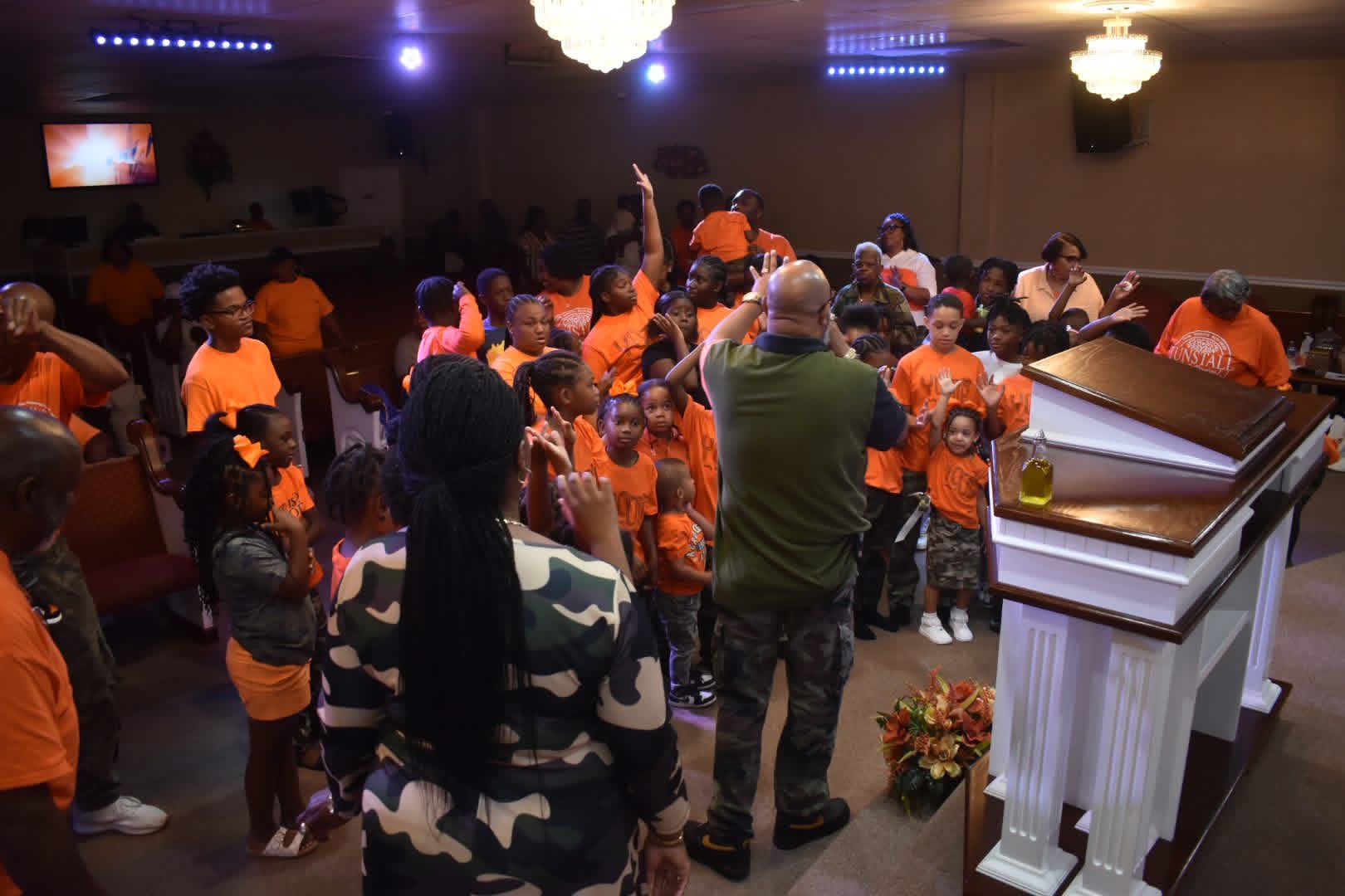 Church families gathered for worship